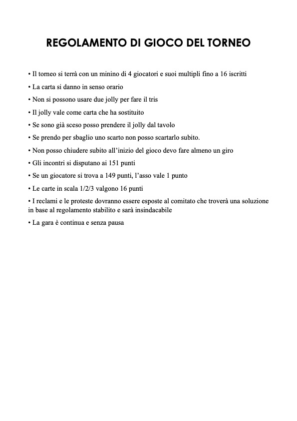 REGOLAMENTO DI GIOCO DEL TORNEO